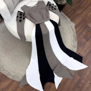 Customized Modern Style Jersey Pleat Flower A-line V-neck Midi Dresses Bespoke Occasion Dresses Pastrol Unisex Chinese Style For