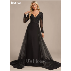 Jessica Black Wedding Dress Embroidered Lace Long Sleeves V-neck Prom Dresses Elegant Mermaid Formal Occasions Customized 2025
