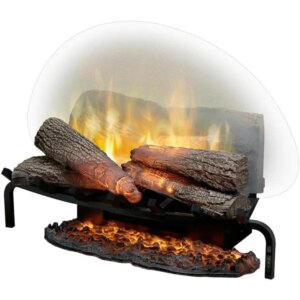 Revillusion Electric Fireplace Log Insert – 25 Inch Faux Wooden Logs, Plug in Electric Heater + Glowing Ash Mat; Remote