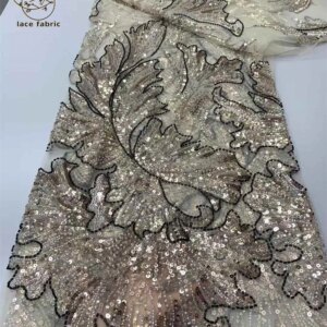 African Sequins Lace Fabric 5 Yards Embroiderd Nigerian Lace Fabric 2025 High Quality Laces Groom Tulle French Lace For Dresses