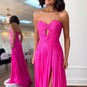2024 Sweetheart Chiffon Long Prom Dress Elegant Sleevesless A Line Pleated Formal Evening Party Gowns Cut Out Corset WithCL-773