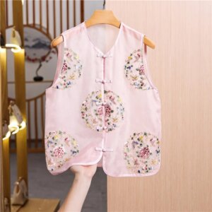 Chinese style embroidery silk vest thin disc fashion foreign blouse woman