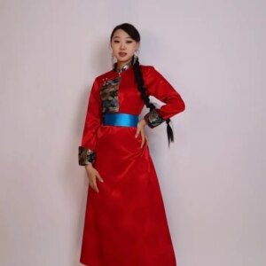 Six-Color Floral Satin Stitching Four Seasons Women’s Mongolian Robe Traditional Antiquity Nationalities Adult