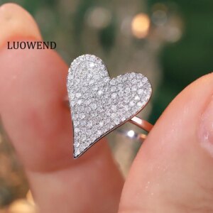 LUOWEND 100% 18K White Gold Rings Women 0.58carat Real Natural Diamond Engagement Ring Romantic Style High Wedding Jewelry