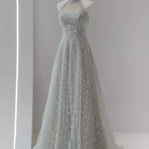Customized Real Picture Beading Formal Evening Dresses High Neck Corset A Line Long Special Occasion Party Gown Prom Vestidos