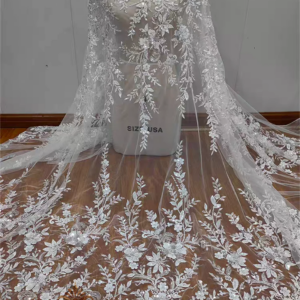 Floral Pattern With Heavy Beaded and Shining Sequins Ornate Lace Fabric for Bridal Wedding Dress