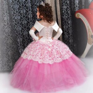 Vintage Pink Ball Gown Flower Girl Dresses Straps Neck Kid Birthday Party Dress Costumes Gowns