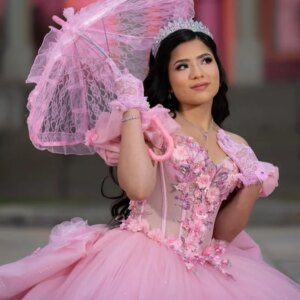 Customized Pink Off Shoulder Quinceanera Dress crystal sequin applique Tull 3D flower Lace trailing vestidos de 15 Quinceanera