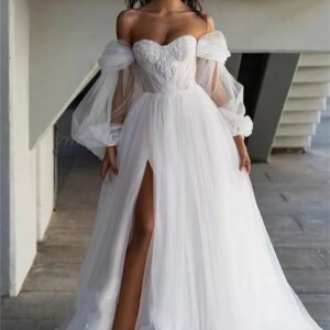 Elegant Tulle Wedding Dress Romantic Lace Appliques Bridal Gown Classic A-line Floor-length Bridal Dress Vestidos De Novia