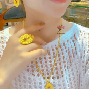 New Dubai Gold Plated Necklace Earrings and Rings for Women’s Wedding Party Jewelry Set DD10457