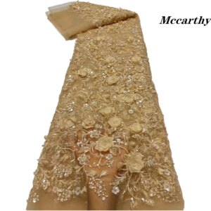 Luxurious Nigerian Handmade Sequins Lace Fabric 2024 High Quality Embroidery African French Lace Fabric For Wedding Dress 5Y
