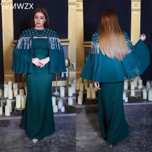 Customized Prom Gown Formal Women Evening Dress YPMWZX Scoop Neckline Mermaid Floor Length Skirts Tassel Bead Bespoke Occasion D