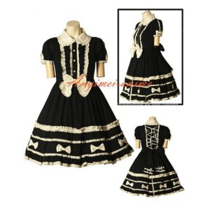 fondcosplay sweet Sissy Maid Gothic Lolita Punk Fashion black cotton Dress Cosplay Costume CD/TV[CK1123]