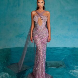 Purple Dazzling Beaded Rhinestones Evening Dress For Women Sexy Illusion Sheath Long Banquet Party Wear Customized Prom Dresses