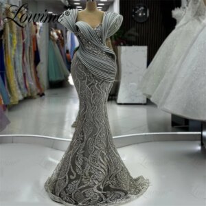 2024 Customize Amazing Gray Mermaid Prom Dress Tassel Crystals Wedding Party Dress Robe De Soiree Arabic Women Evening Dresses