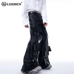 LUZHEN Multi Pocket Leather Pants Trendy High Street Spring Dimensional Pocket Original Personalized Stylish Trousers Men LZ6521