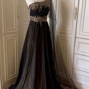 Elegant Black Evening Dresses Applique One Shoulder Long A-Line Luxury Tulle Wedding Party Toast Woman Mother Prom Gowns