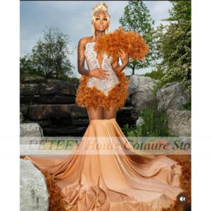 New Luxury Mermaid Prom Dress For Black Girls Feathers Beading Evening Dresses Bespoke Honecoming Gowns Customized
