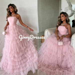 Customized Dresses For Prom A-Line Strapless Floor-Length Ruffle Luxury Evening Dresses Sleeveless Wedding Party Dresses