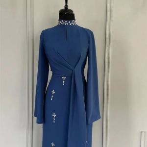 Little Daisy CustomizedPleat Rhinestone Draped Straight High Collar Long Dresses Bespoke Occasion Dresses Elegant