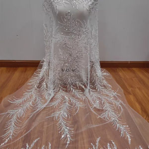 Full Shining Sequins Lace Fabric Beaded Line Mesh Bridal Wedding Dress High Quality Lace