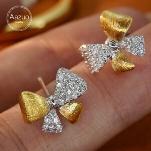 Aazuo Vintage Jewelry 18K Solid Yellow Gold Natrual Diamond 0.38ct Fairy Butterfly Stud Earrings Gifted For Women Senior Banquet