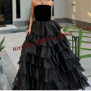 Classic Satin Strapless Tiered A-Line Formal Evening Dresses Birthday Party Prom Gowns Customized