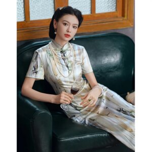 High Quality Real Silk Cheongsam Qipao Dress Improved Women’s Summer Retro High-Grade Young Style