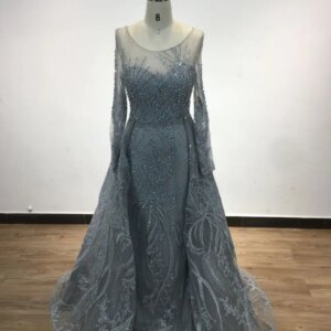 MYMB Pink Scoop Neck Beading Lace Formal Occasion Dress for Women Party Modest Long Sleeves Mermaid Evening Ball Gowns DSTL5825