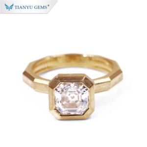Tianyu Gems 14K 18K Real Gold Wedding Rings 7x7mm Asscher Cut Moissanite Diamond Bezel Setting Engagement Ring Lady Fine Jewelry