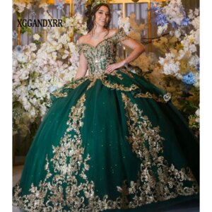 Green Ball Gown Quinceanera Dress 2025 Off Shoulder Sweet 15 16 Birthday Party Prom Formal Occasion Applique Vestidos De XV Años