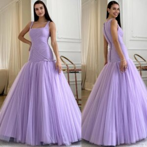 Customized Tulle Bow Homecoming A-line Square Neck Bespoke Occasion Gown Long Dresses