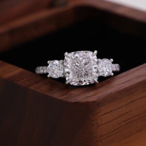 Provence custom engagement ring 2.5CT cushion cut lab diamond 14K gold wedding rings custom promise gift party strilogy ring