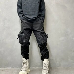 American High Street Fashionable Stitching Large Pocket Functional Overalls Loose Tappered Casual Pants Fashion Personality