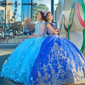 EVLAST Customized Sky Blue Quinceanera Dress Ball Gown Floral Applique Beaded Cape Corset Sweet 16 Vestido De 15 Anos E3Q350