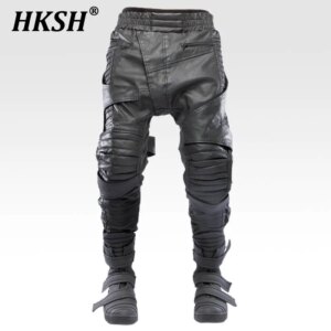 HKSH Spring New Man’s Tide Dark Waste Land Waxed Techwear Asymmetrical 3D Cut Motorcycle Casual Cotton Coated Cargo Pants HK5634