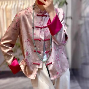 Light luxury jacquard top women’s day new national wind stand collar disc loose coat