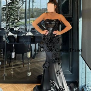 Customized Elegant Dresses For Women A-Line Flowers Strapless Dubai Luxury Evening Dress Floor-Length Sleeveless فستان حفلات الز