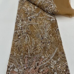 African Heavy Beaded Lace Fabric 2024 High Quality Nigerian Sequin Lace French Tulle Fabric For Wedding Party Dress RF