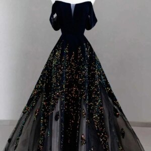 Black Senior Evening Dresses Sequin Strapless Off The Shoulder Temperament Luxury Floor Length Shinny Formal Party Ball Gowns