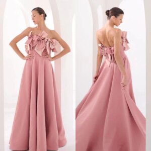 Customized Modern Style Jersey Applique Bow Pleat Ruched A-line Strapless Long Dresses Celebrity Dresses Classic Exquisite Simpl