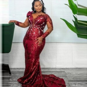 Women Crystals Flowers Long Sleeves Black Girls Birthday Dress Burgundy Lace Evening DressesFor African Plus Size Prom Vestidos