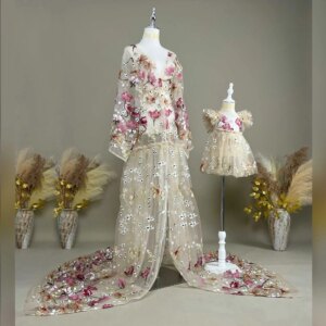 Mommy&Me Dress Set Maternity Photography Clothing Girl Costume Wedding Family Mother Daughter Photography Photo Shoot Gowns Prop