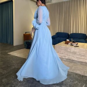 Customized A-Line Prom Dresses Ankle-Length Full Sleeve V-Neck Evening Dresses Simple Draped Fashion Elegant Flouncing