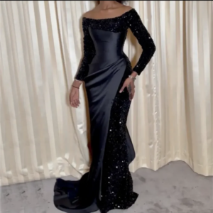 Black Mermaid Evening Dresses for Women Off Shoulder Sequined Special Occasion Dress Africa Wedding Guest Party Gowns Customized