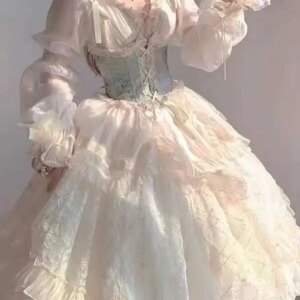 Wedding Lolita Skirts Female Women Clothes Mitzvah Birthday Princess Long Sleeve Dress Kawaii Cos Cosplay