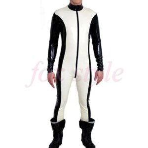 high quality mens latex catsuit balck and white latex clothes sexy latex catsuits