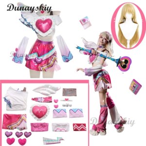 LOL Lovestruck Lux Cosplay Costume Wig LOL Valentine’s Day New Skin Lux Women Skirt Uniform Suit Halloween Costumes