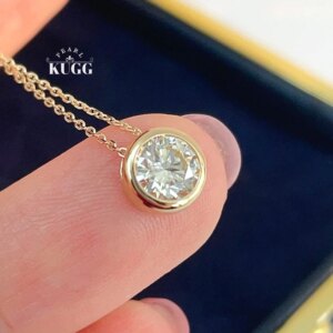 KUGG 100% 18K Yellow Gold Necklace Luxury Shiny Design 0.50carat Real Natural Diamond Pendant Necklace for Women Fine Jewelry