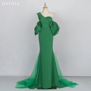 Custom Green Evening Dress Sweetheart Collar Fashion Mermaid Gown With Tulle Train Party Prom Graguation Night Dress W110